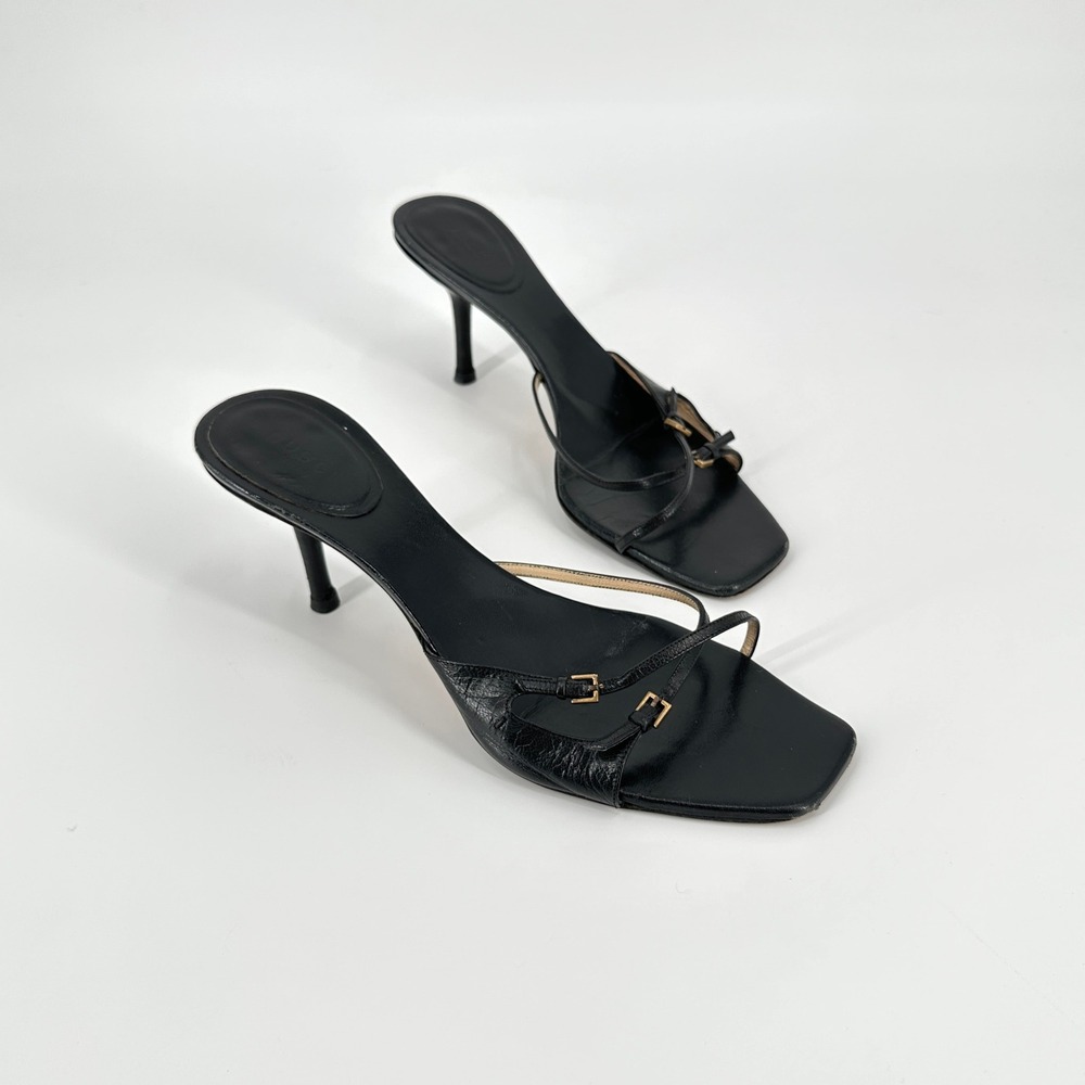 Gucci Tom Ford Vintage Black Leather Strappy Sandal Mule Square Toe Heels 10 B